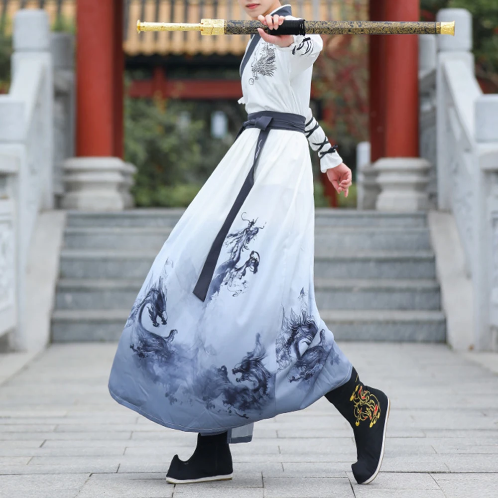 Chinese Style Traditional National Costume Cosplay Hanfu Men\'s Jacket Tie-dye Skirt Hand Rope Suit Martial Arts Style Clothing