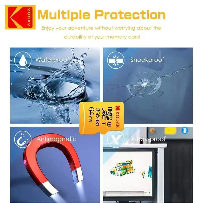 KODAK Memory Card Driving Recorder 32G 64GB 128GB 256GB Micro SD Card For Mobile Phone PC Earphone Speaker HD Camera Game Switch