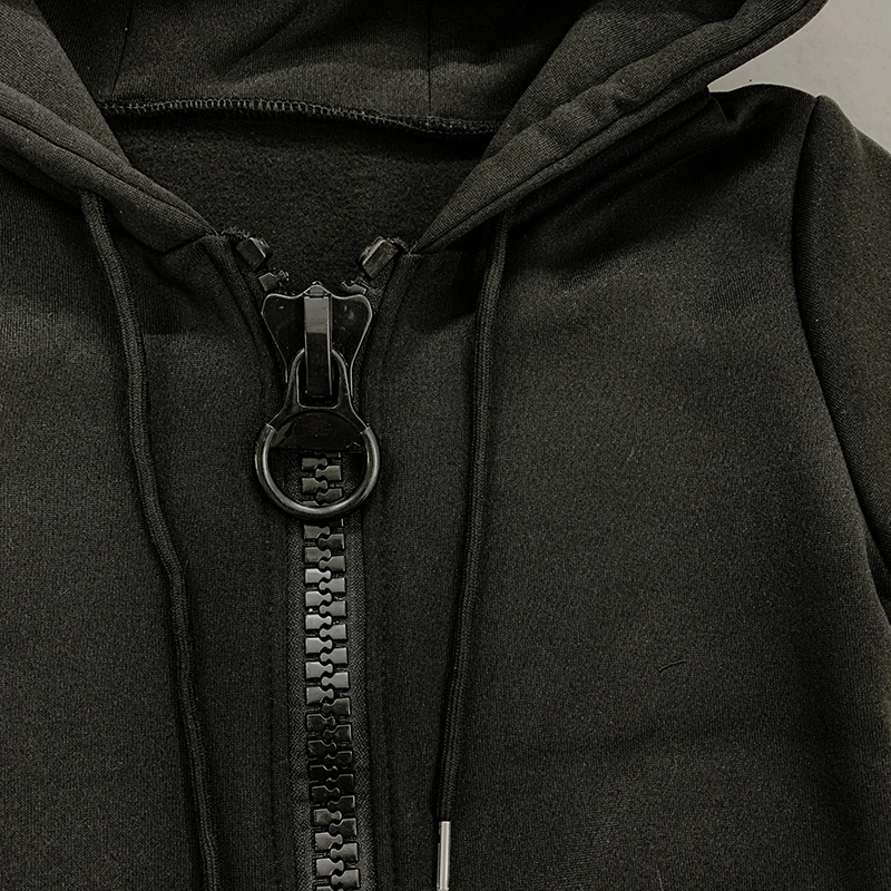 Y2K Gothic Einfarbiger Großer Reißverschluss-Hoodie Slim Fit Vollreißverschluss-Kapuzenpullover mit Übergroßem Reißverschluss Streetwear Unisex ﻿ – Detail 7