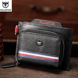Bullcaptain Men Genuine Leather Wallet Male Small Purse Mini Money Bag Walet Thin Portomonee carteras Man's Wallet Card Holder