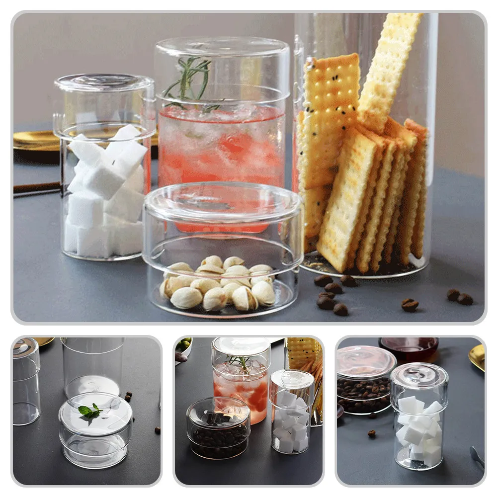 2pcs Transparent Glass Storage Jars with Airtight Lids for Tea Coffee Beans Candy Honey Cereals Food Organizer view 3