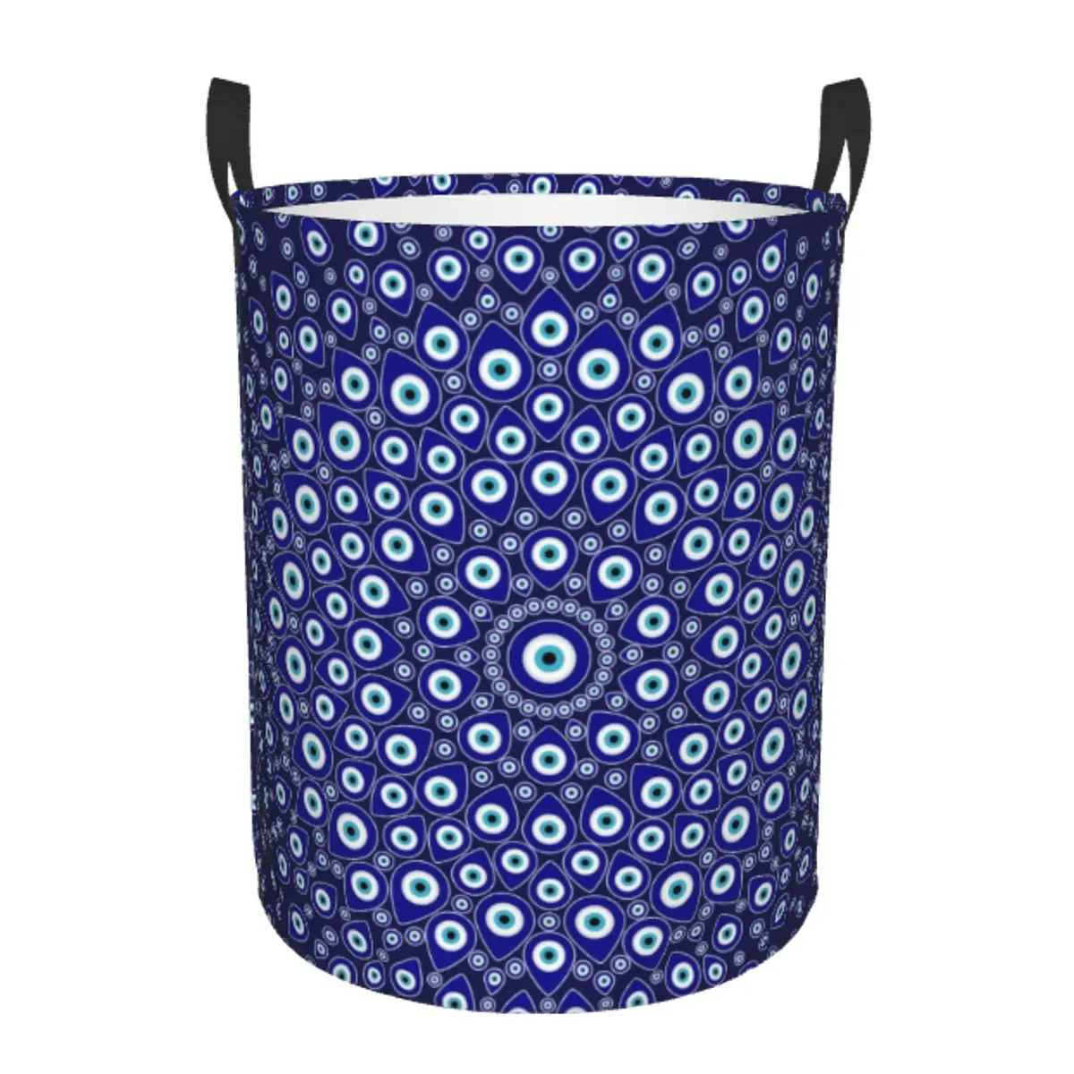 Custom Turkish Evil Eye Circular Laundry Hamper Large Storage Basket Nazar Tribes Amulet Girls Boys Toy Organizer