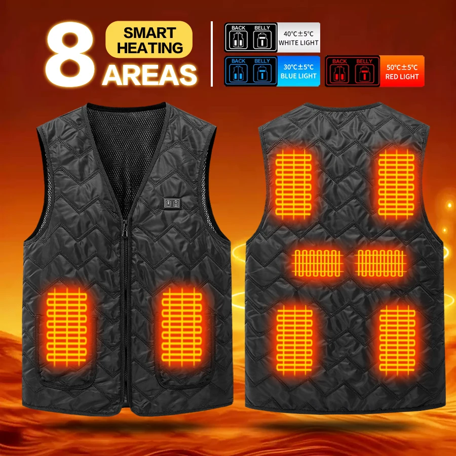 8 Heizzonen USB Elektrisch Beheizte Weste für Männer und Frauen 3-Stufen-Temperaturregelung Unisex Winter Warme Thermoweste für Outdoor-Aktivitäten – Detail 1