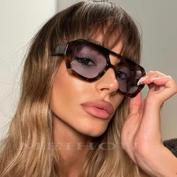 Square Double Bridges Women's Sunglasses Vintage Retro Leopard Blue Gradient Female Sun Glasses Luxury Eyewear Gafas De Sol