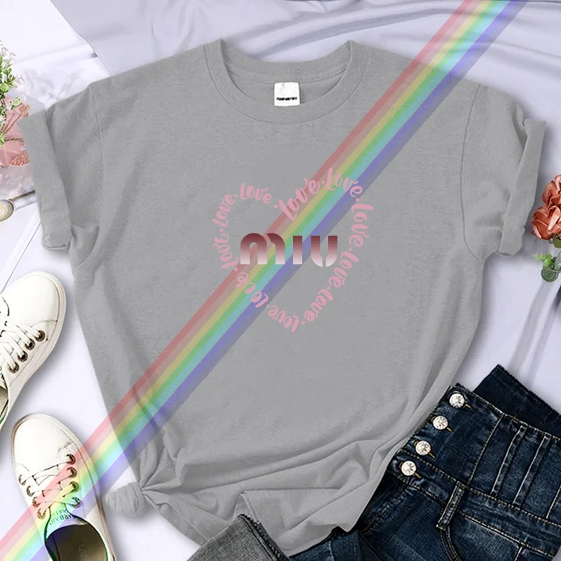 Voor Dames Luxe Liefdesbrief Hoogwaardig Zomer T-shirt met print 100% Katoen Casual Oversized Y2k Persoonlijkheid Mouw O-hals