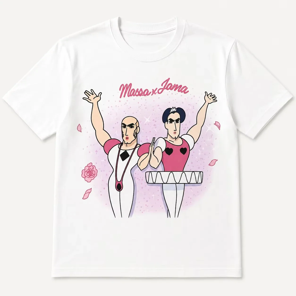Funny Cartoon Duo Character Graphic Tshirt Unisex Men Women Ballet Style Pink Figure Print Short Sleeve Tee Casual Streetwear