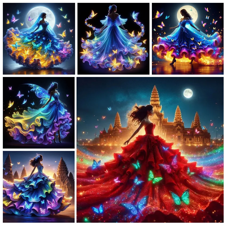 Butterfly Woman Wearing Gorgeous Princess Dress 5D Diamond Painting Kits Full Drill Rhinestone Embroidery DIY Cross Stitch decor