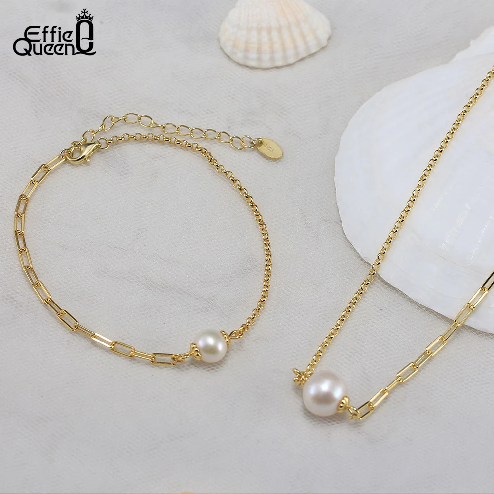 

EFFIE QUEEN Простой браслет-цепочка с настоящим жемчугом, покрытый золотом 14 карат, для женщин, из стерлингового серебра 925 пробы, дизайнерское модное ювелирное украшение, подарок GPB33
