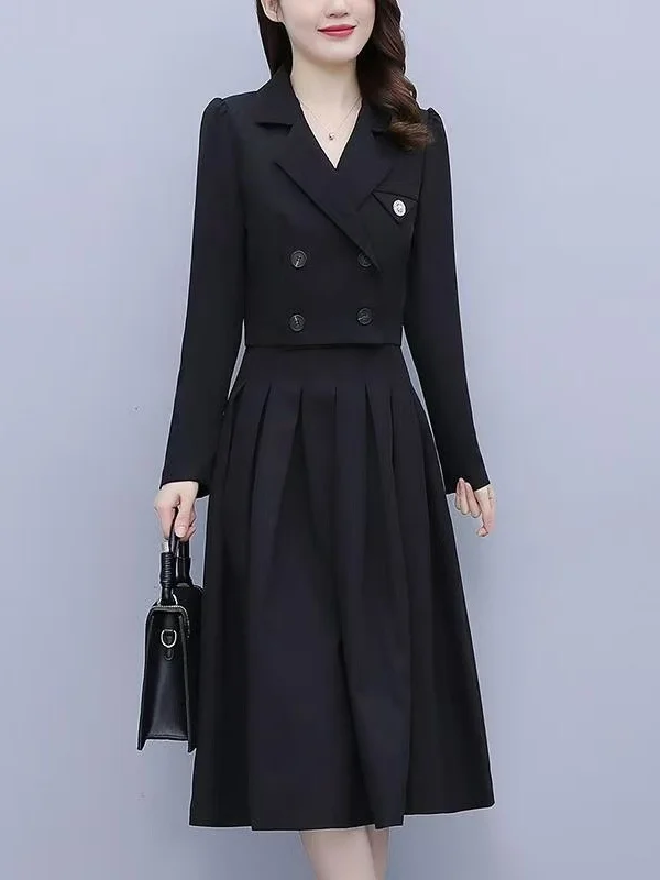 Elegant Pure Desire Long Sleeve Suit Collar Dress And Strap Two Piece Set Gentle Fashion Women's Set Summer Season