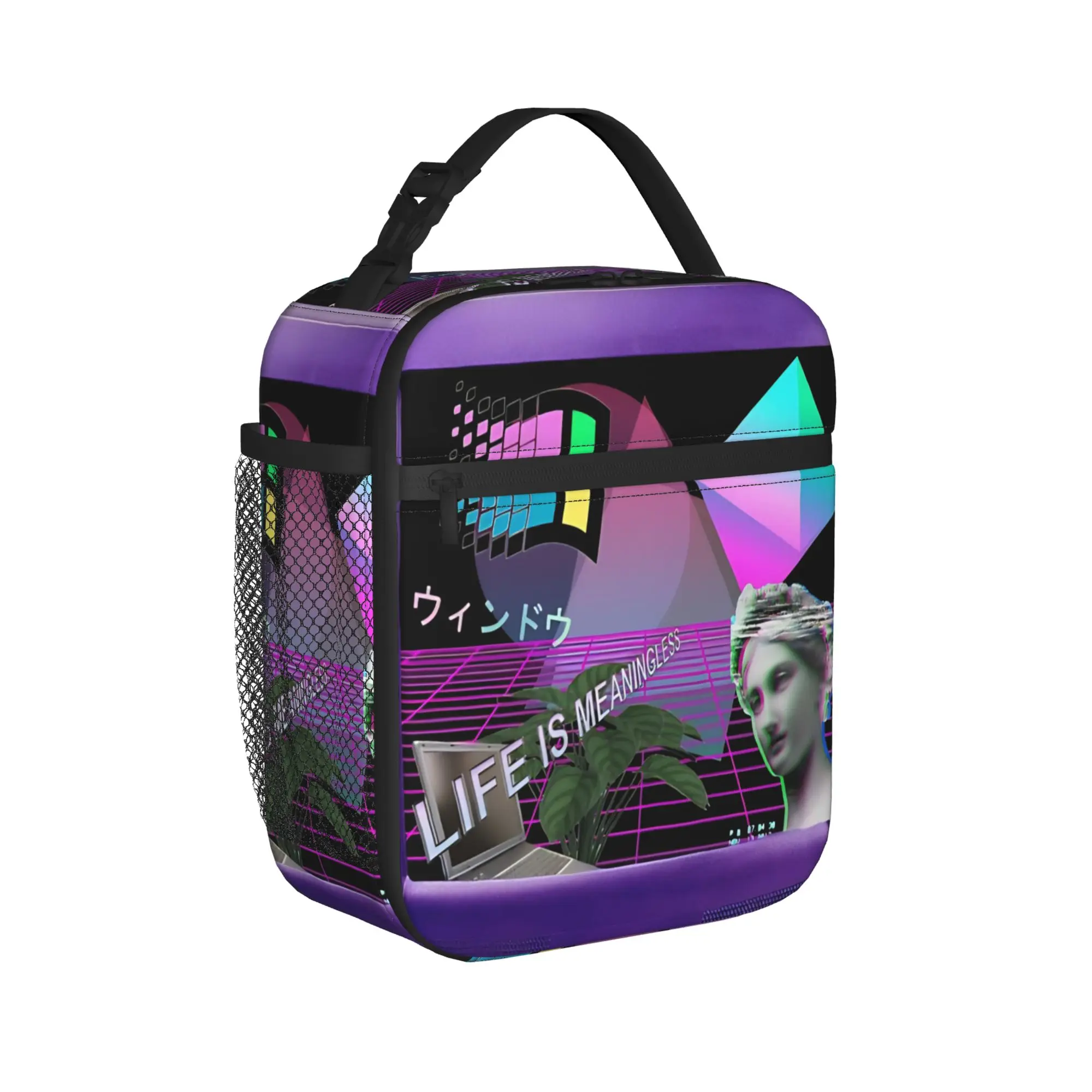 Frutiger Aero World Vaporwave Lunch Bag  Fun Lunch Box For Men Outdoor Picnic Convenient Cooler Bag Oxford Thermal Tote Handbags
