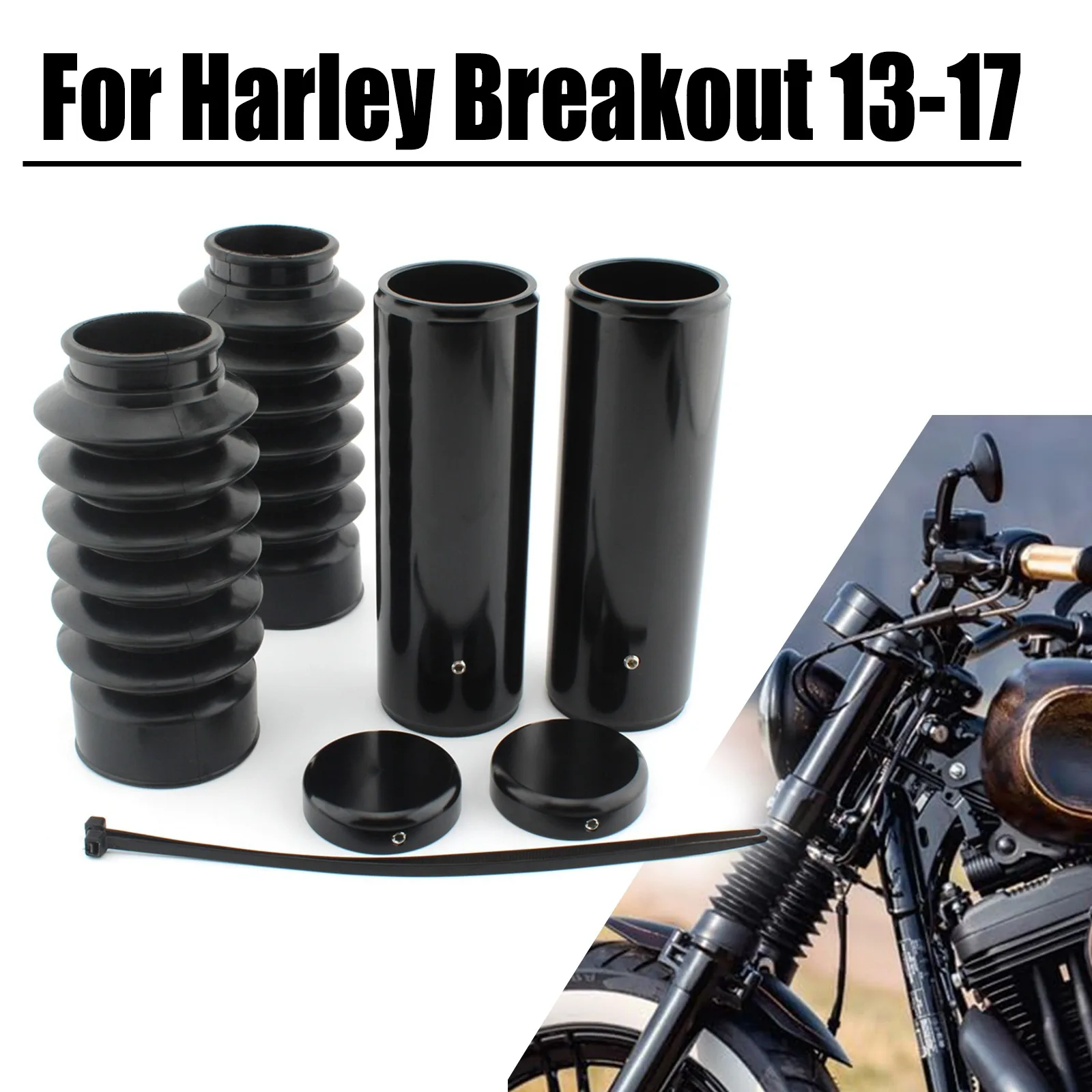 otorcycle Front Upper Fork Cover Lower Gaiter Boot For Harley Breakout FXSB 13-17 Black