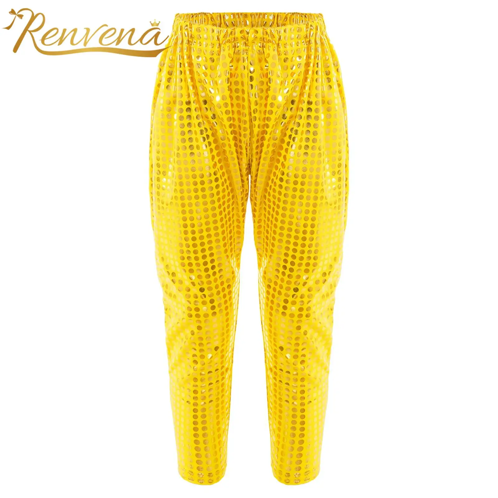 Kids Jazz Dance Costume Disco Outfits Boys Girls Elastic Waistband Shiny Sequins Harun Pants Children Harem Trousers Dancewear