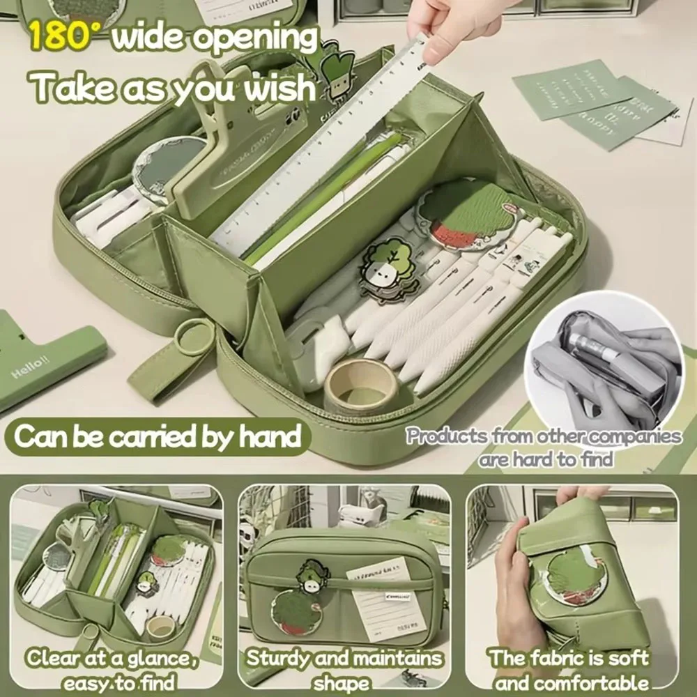Ins Large Capacity Volcano Pencil Case Multi Layer Portable Stationery Storage Bag Aesthetic Handheld Pencil Pouch School Tool