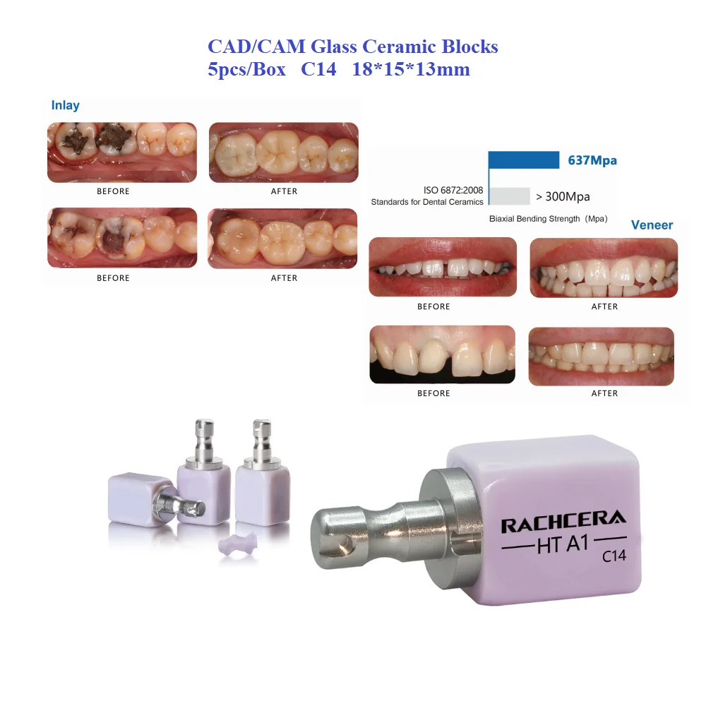 

5PCS Rachcera Dental Li-Disilicate Ceramic Block C14 18*15*13mm CAD/CAM Glass Ceramic Blocks Dental Lithium Glass Ceramic Block