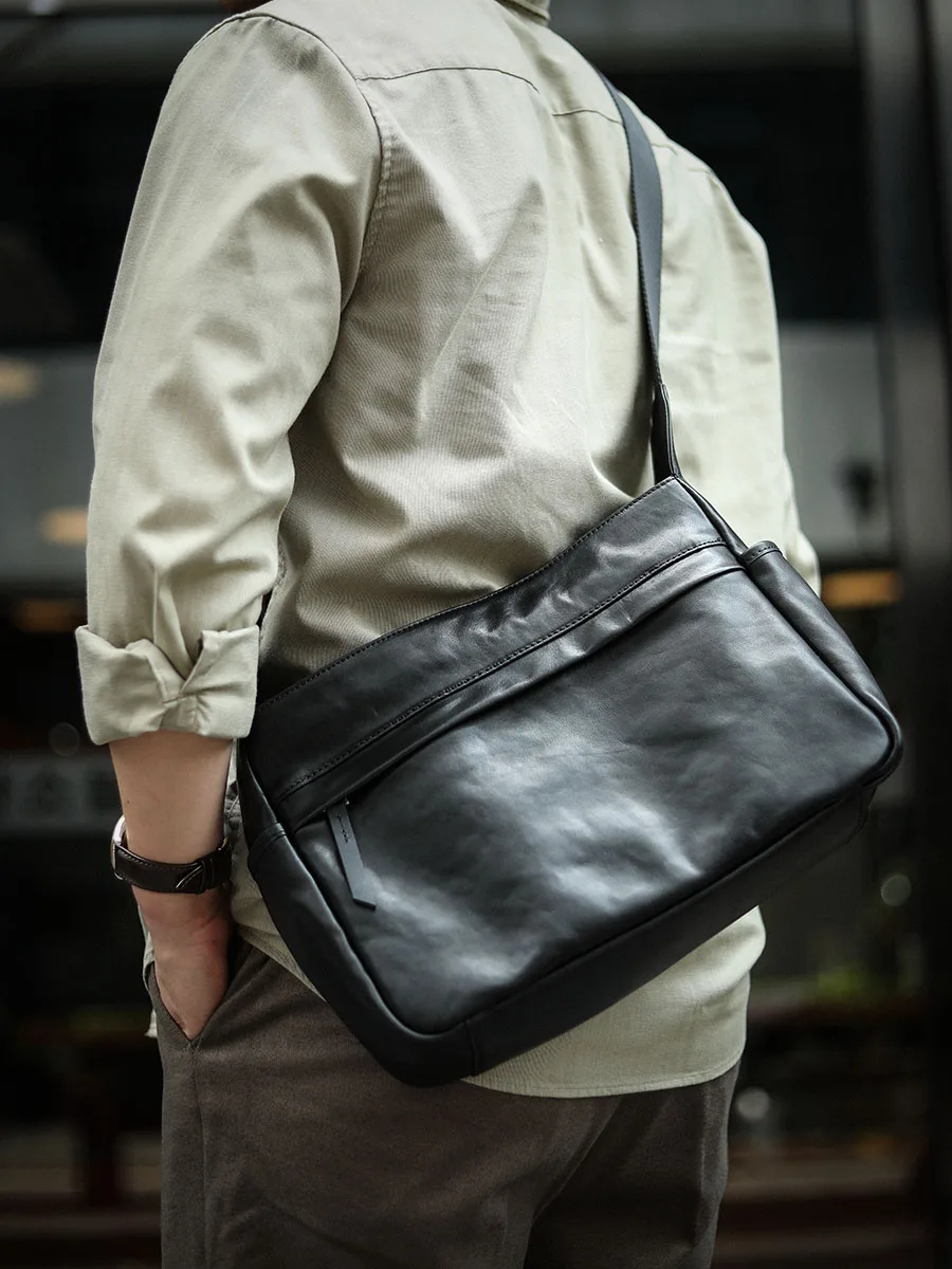 ผู้ชายหนังแท้กระเป๋าCrossbody Vintage Leisure Luxury Designer Cowhideความจุขนาดใหญ่ไหล่กระเป๋าMessenger