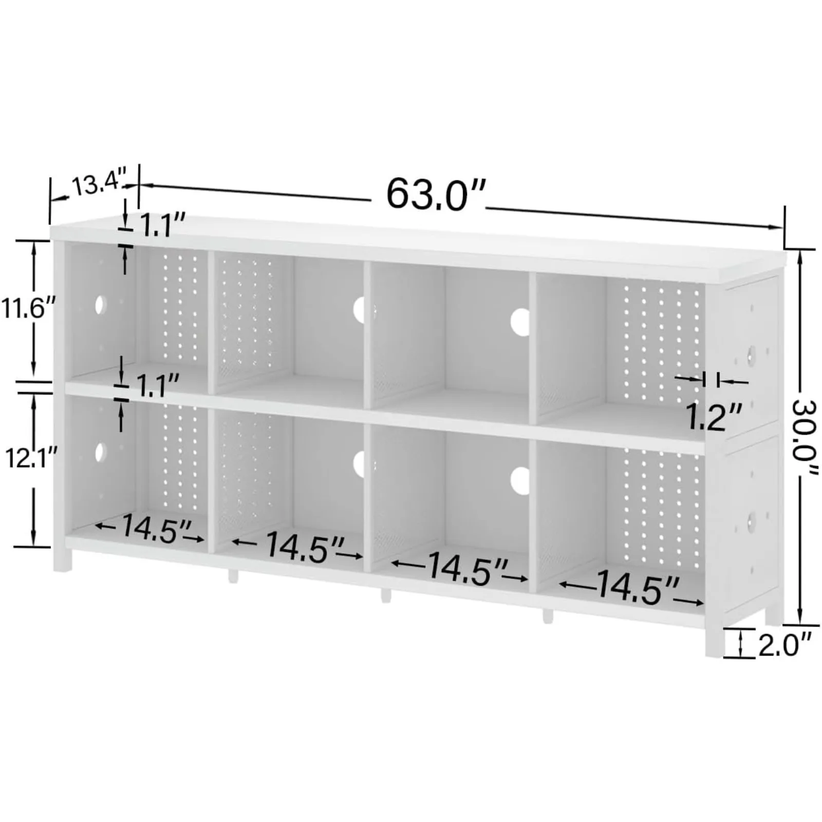 US Industrial Horizontal Bookshelf, 4 5 6 7 8 Cube Storage Organizer Bookcase, Modern Wide Large Book Shelf for Bedroom Living