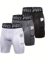 3 Pack Compression Shorts Men with Phone Pocket, Spandex Running Shorts Sport Athletic Workout Performance Underwear