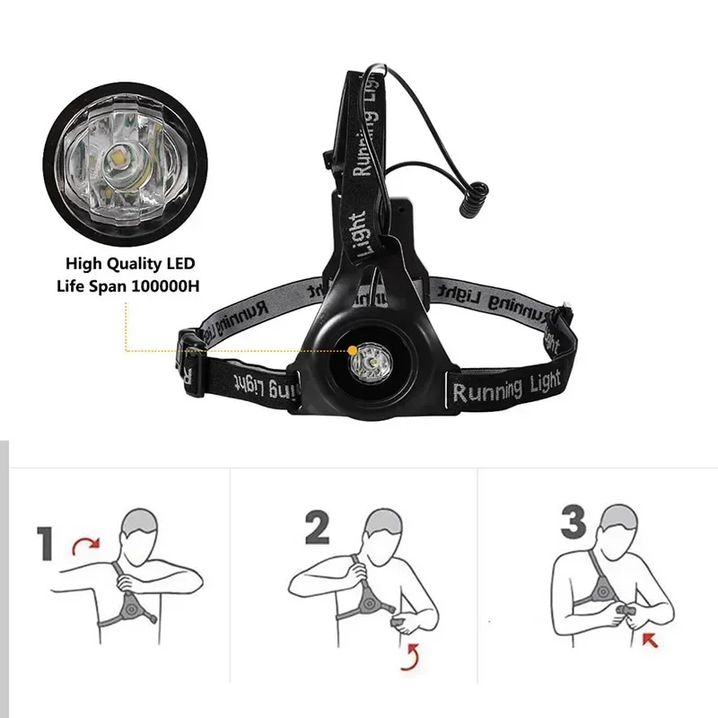 For Camping Bike Hiking Outdoor Night Running Jogging Lights LED Chest Lamp Back Warning Light Running Adventure USB