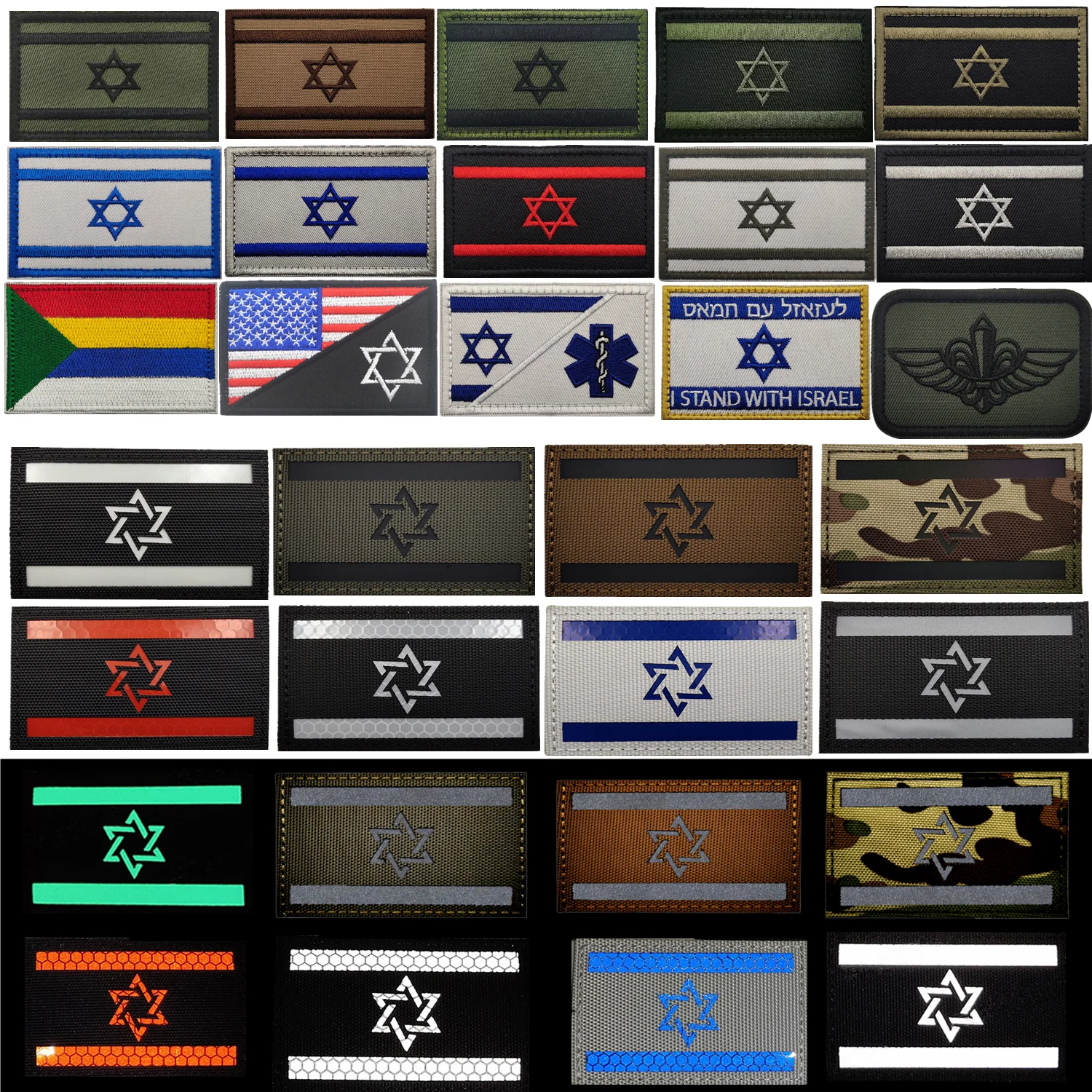 Israel  Patches Embroidery PVC Reflective Tactical Logo Armband For Army Night Tactics High Quality Clothing Hat patch Stick