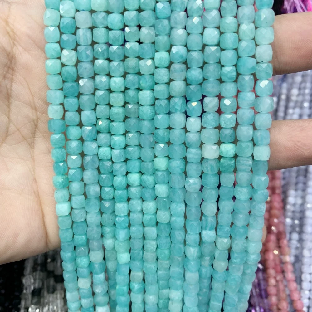 

Natural 4x4mm Faceted Amazonite Lapis Agate Cube Beads Square Stone Loose Bead DIY Earrings Necklace Bracelet Jewelry Making