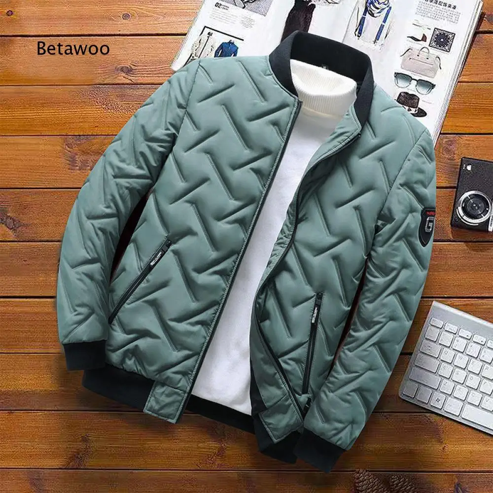 Men Autumn Winter Casual Quilted Jacket Stand Collar Zip Up Coat Multi Zipper Pockets for Daily Commute and Weekend Outings