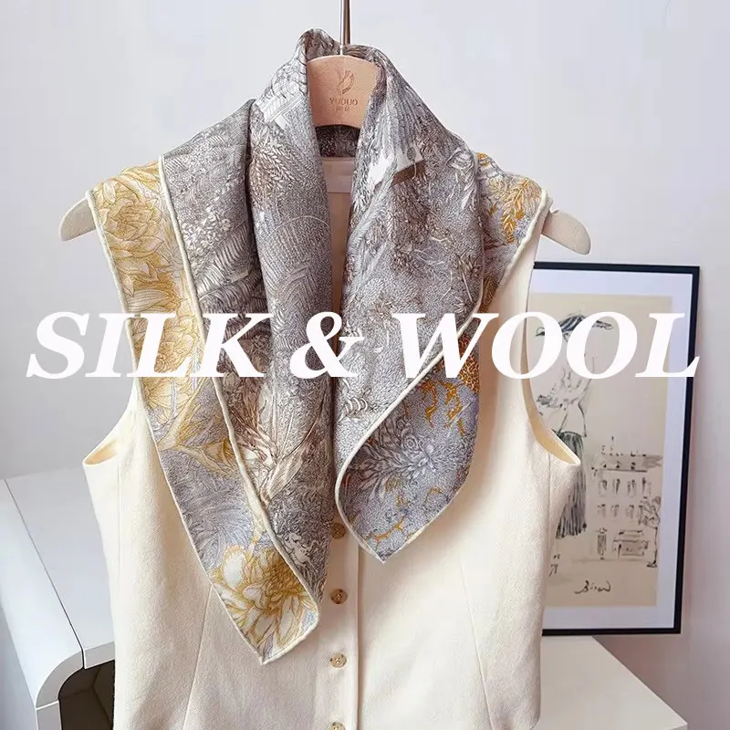 

70% wool 30% Silk Scarf for Women Shawls Wraps Foulard high quality Scarves Square Pashmina Female Hijab Bandana luxury Kerchief