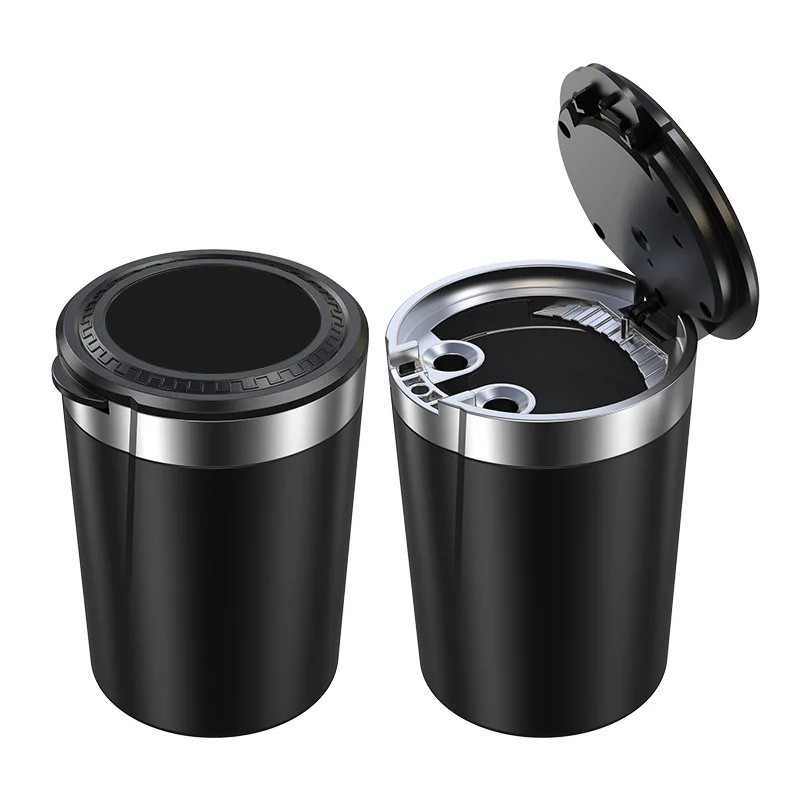 Portable Can LED Ashtray Smokeless Auto Cigarette Ash Holder with Lid Detachable Metal Lining One-Click Push Open Splash-Proof view 6