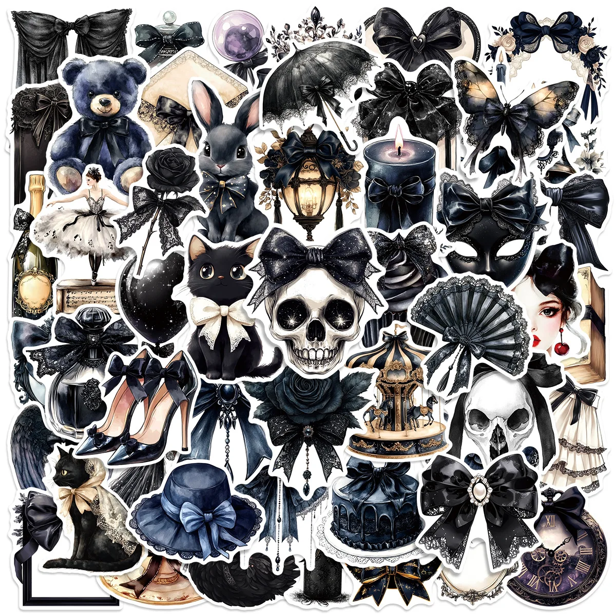 

50-100PCS Lace Gothic Bow Graffiti Stickers Waterproof Decals for Skateboard Phone Water Bottle Helmet Laptop Dark Aesthetic