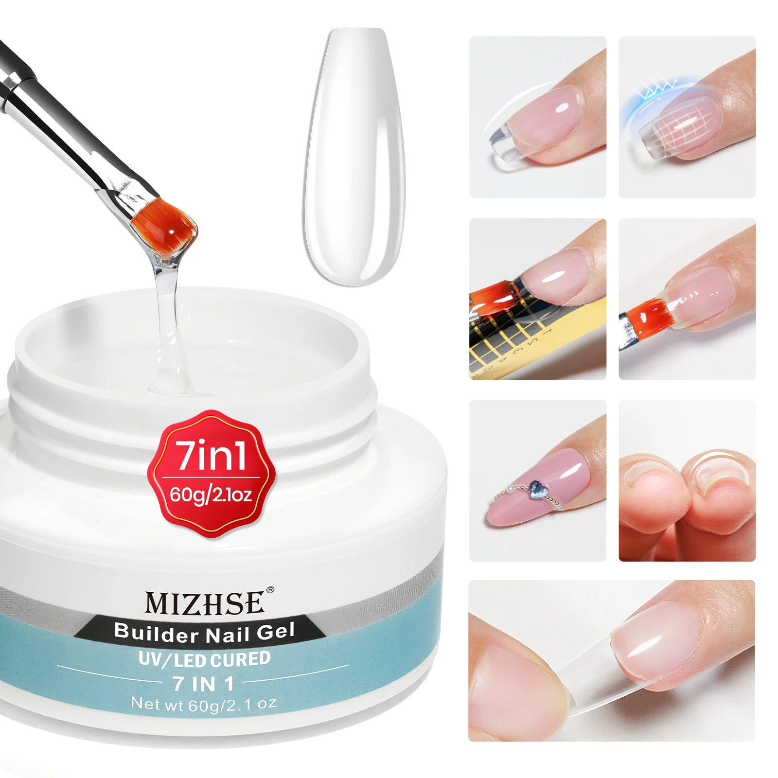 MIZHSE-Juego de Gel para uñas, 60G, para mejorar las uñas, capa Base de construcción Apex, pegamento para uñas, Gel, bolígrafo para uñas Led UV, arte de uñas