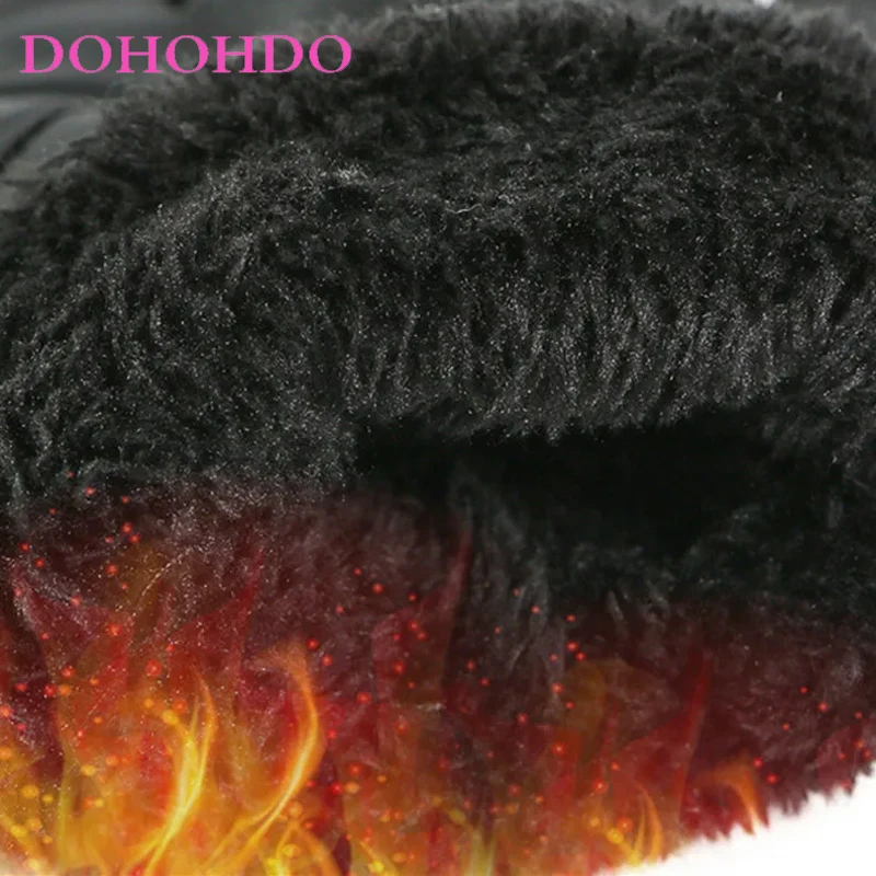 Męskie czarne rękawice zimowe do jazdy na nartach, na rower, wiatroodporne, wodoodporne, ocieplane aksamitem, motocyklowe rękawice skórzane Guantes Moto