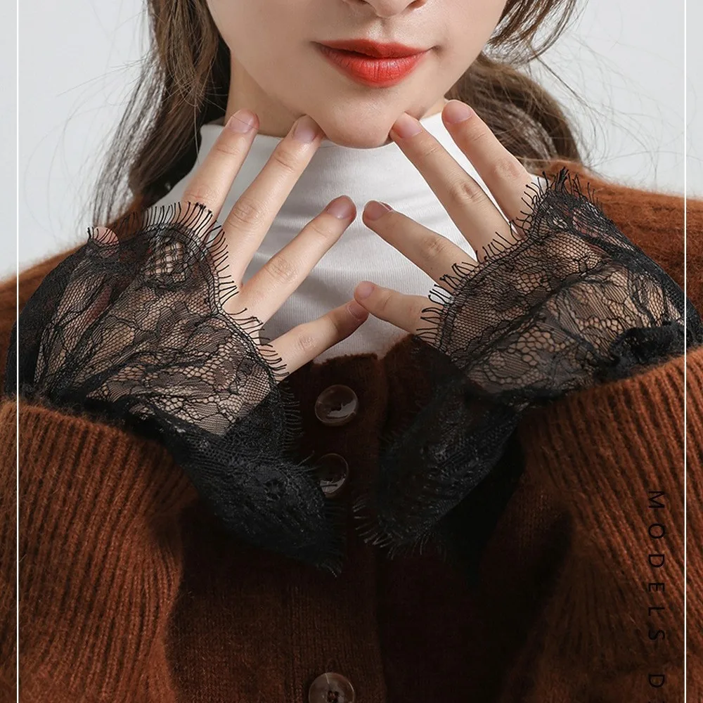 Fashion Detachable Fake Sleeves Spring Autumn Wild Sweater Decorative Sleeves Lace Ruffles Elbow Sleeve Cuff Universal Fake Cuff