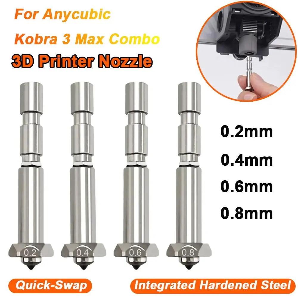 

0.2mm 0.4mm 0.6mm 0.8mm 3D Printing Nozzle Integrated Hardened Steel Printer Head Assembly for Anycubic Kobra 3 Max Combo