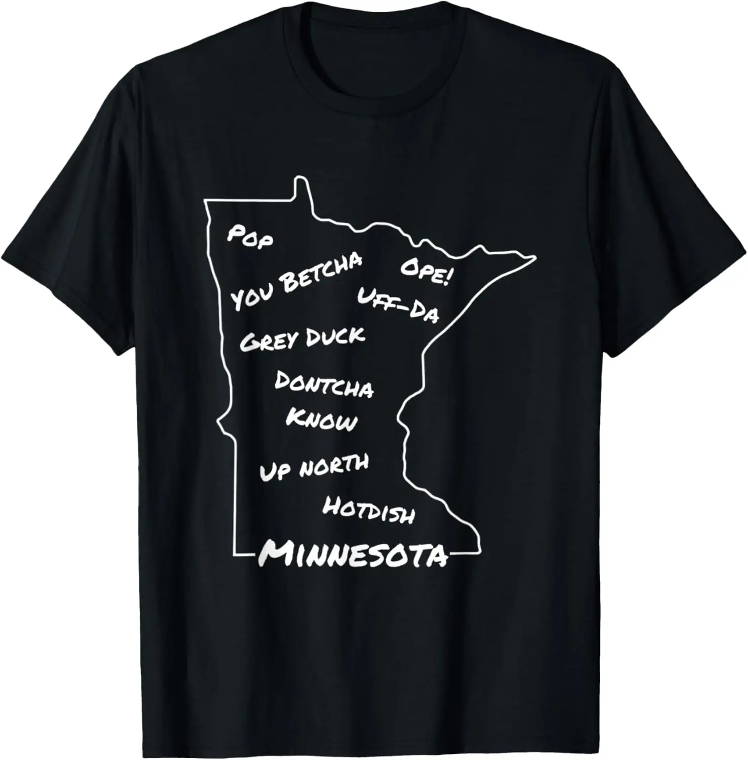 Minnesota Slang Map Graphic Tee Funny Midwestern Phrases Men's Cotton T-Shirt
