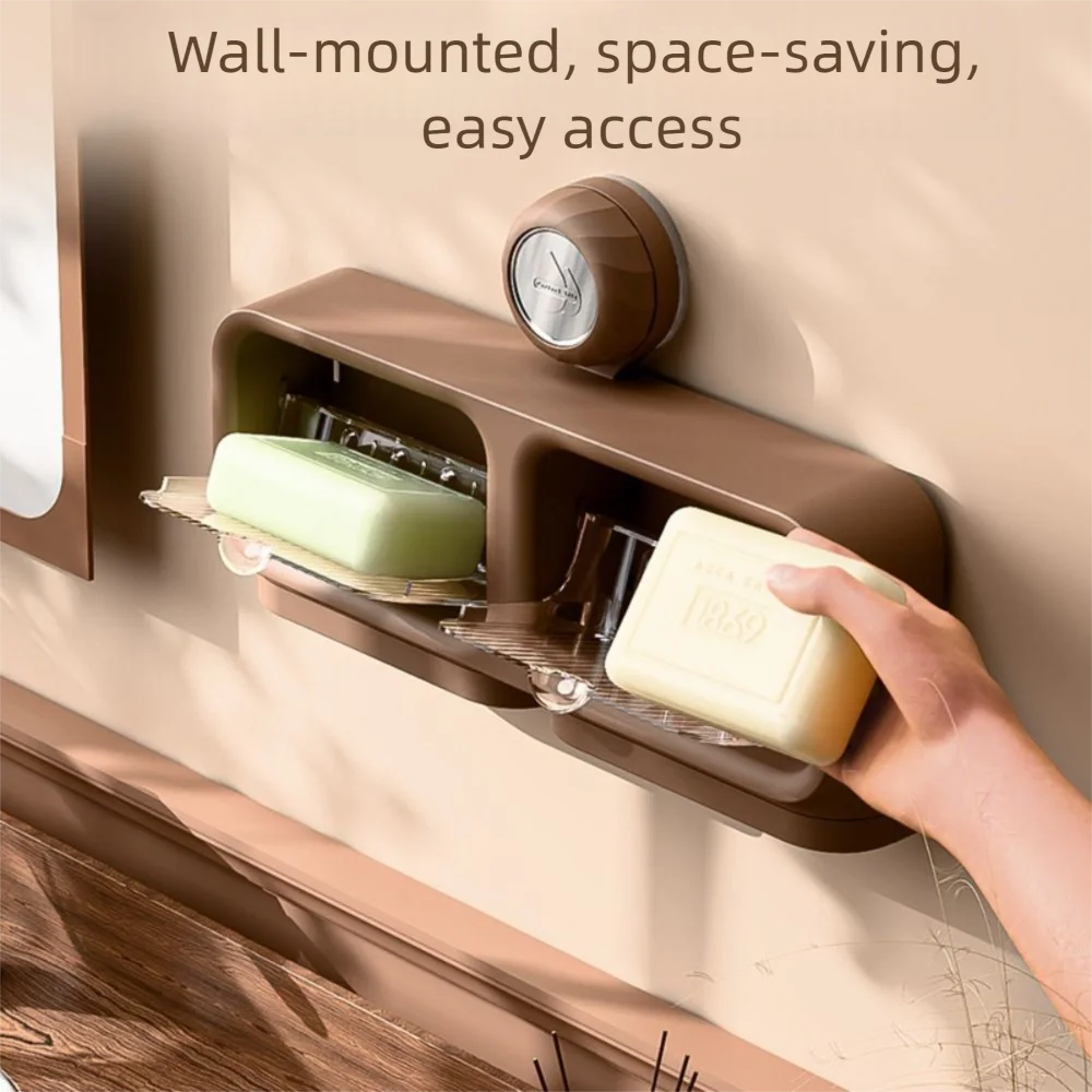 

1/2 Grids Suction Cup Soap Holder Punch-Free Removable Soap Container Plastic Wall Mounted Soap Storage Tray