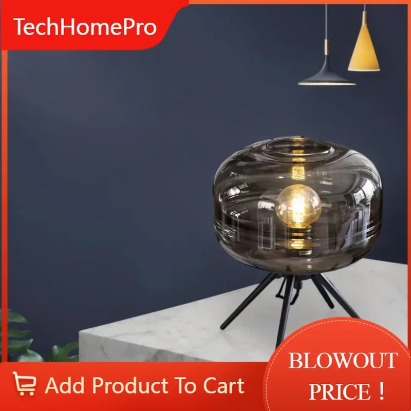 TechHPNordic Minimalist Glass LED Desk Lamp Bedroom Headboard Study Designer Creative Living Room