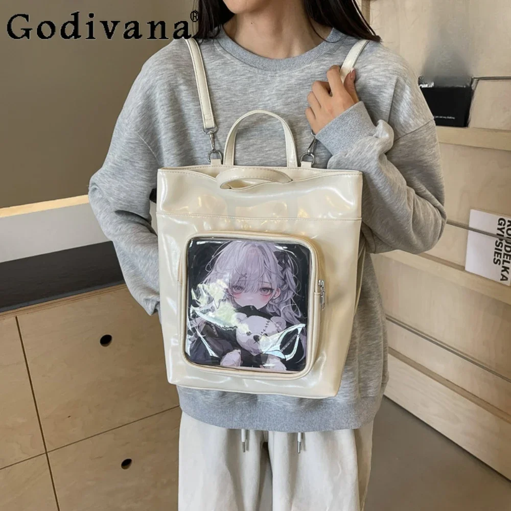 Students Cartoon Transparent Itabag Large Capacity Handbags Versatile Crossbody Shoulder Bag Black Backpack Schoolbag