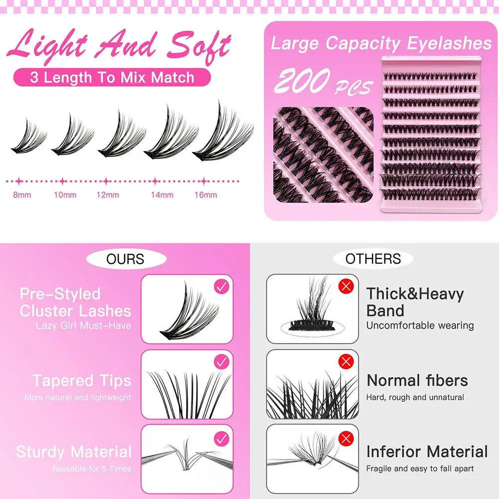 Zestaw sztucznych rzęs 30D 40D Segmentowe rzęsy do przedłużania Naturalny wygląd Makijaż rzęs DIY dla kobiet