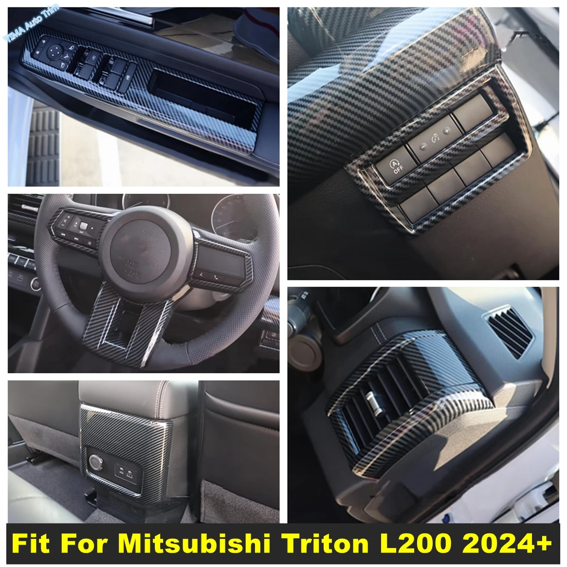 Carbon Fiber Steering Wheel / Water Cup / Window Lift / Head Lamp Cover Trim Accessories For Mitsubishi Triton L200 2024 2025