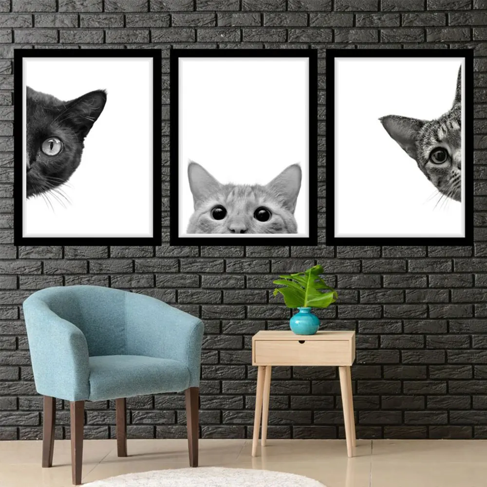 Cute Funny Peeking Cats Animal Posters and Print Canvas Painting Wall Art Pictures For Living Room Home Decoration Gift Mural