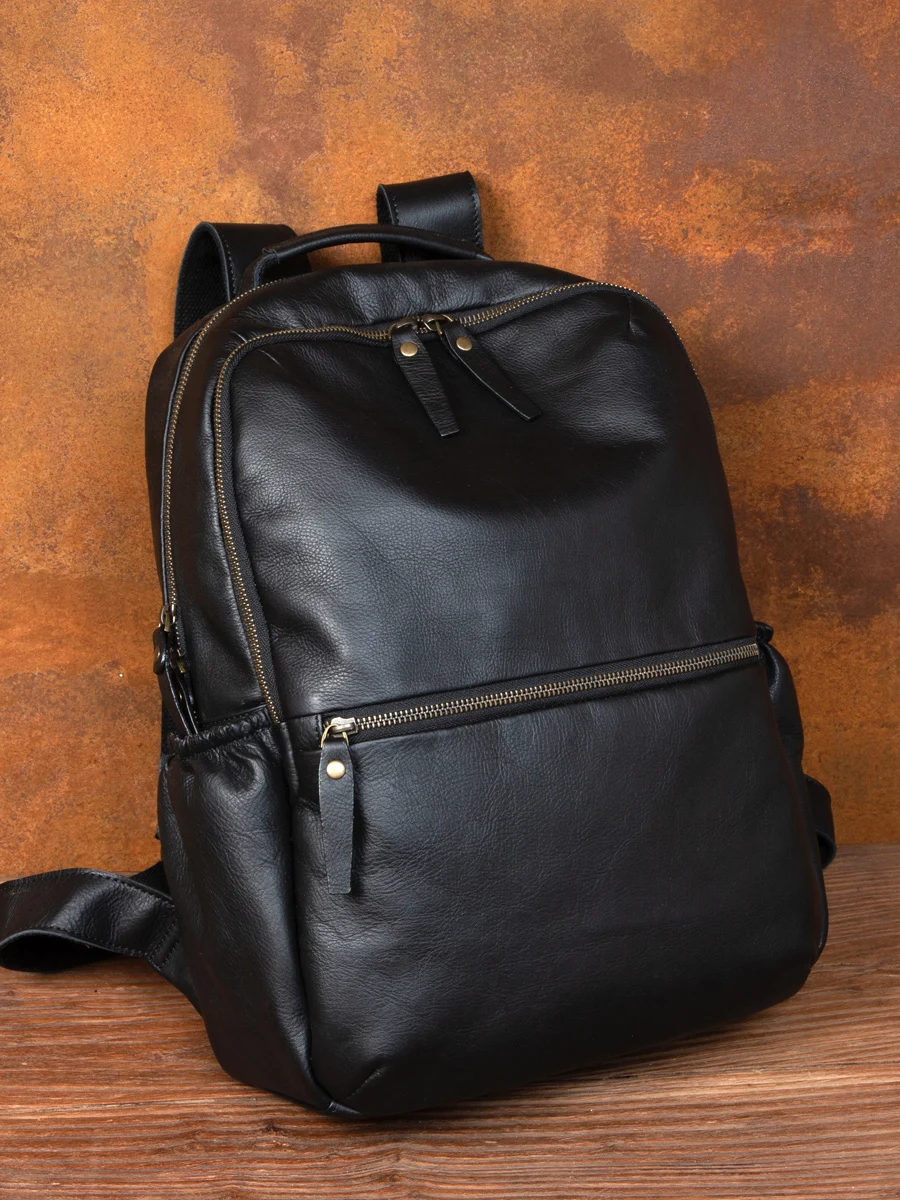 High Quality Vintage First Layer Vegetable Tanned Cowhide Backpack Men's Casual Leather Schoolbag Large Capacity Computer Bag