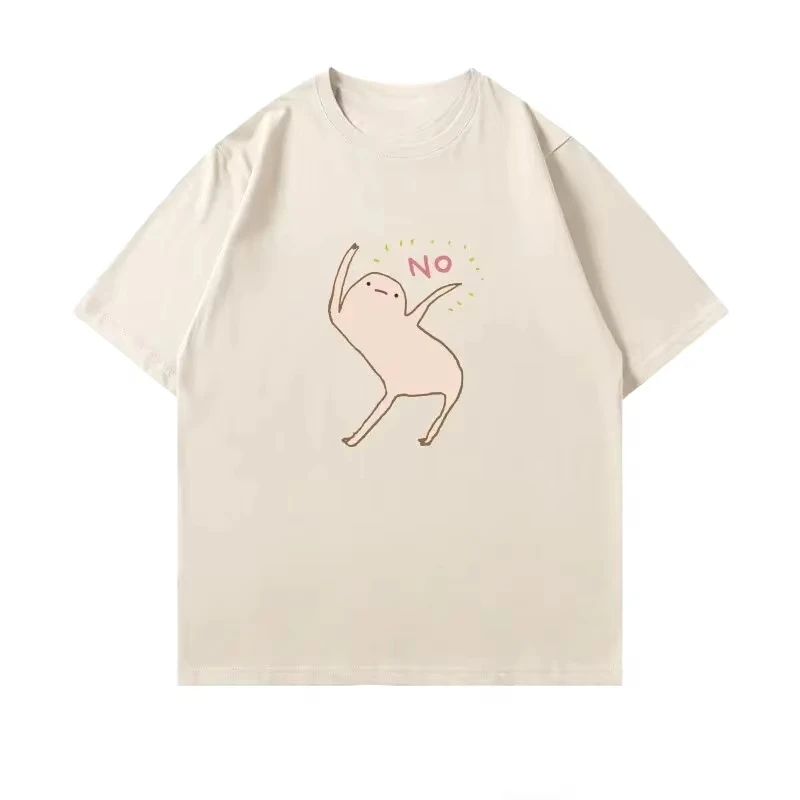 Fun No Cartoon Meme Graphic Tee Unisex Cutecore Feminine Personalized Casual Summer Short Sleeve Aesthetic T-Shirt