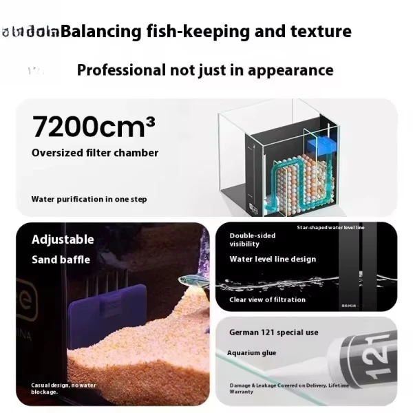 Super B-black glass 5W countertop environmentally friendly and durable living room saltwater aquarium integrated oxygen water