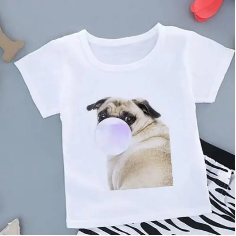 Fashion T Shirt Baby Sloth Blowing Pink Bubbles Cartoon Print Girls Boys Kids Short Sleeve Cute Kawaii White Clothes