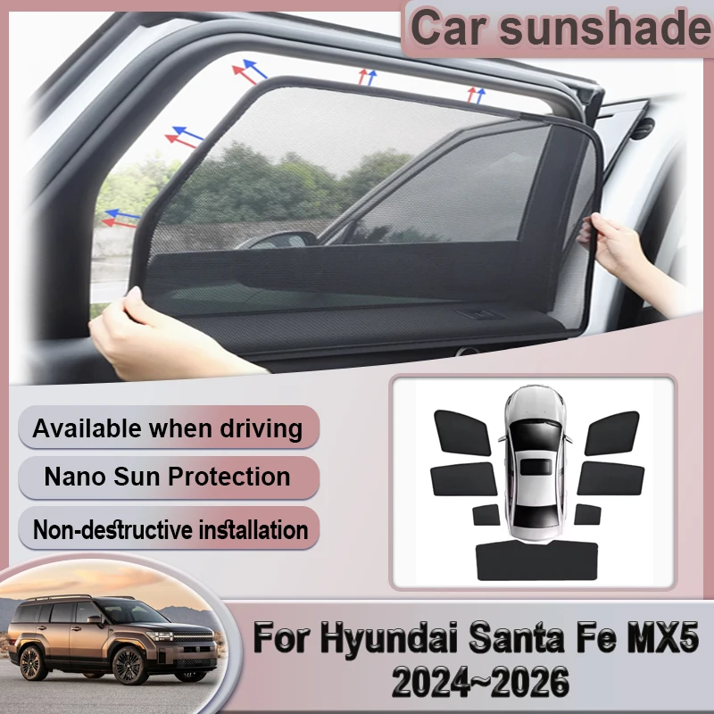 

Для Hyundai Santa Fe MX5 MK5 2024 2025 2026 автомобильные сетчатые солнцезащитные козырьки для окон, магнитный козырек с защитой от ультрафиолета, козырек для штор, автоаксессуары