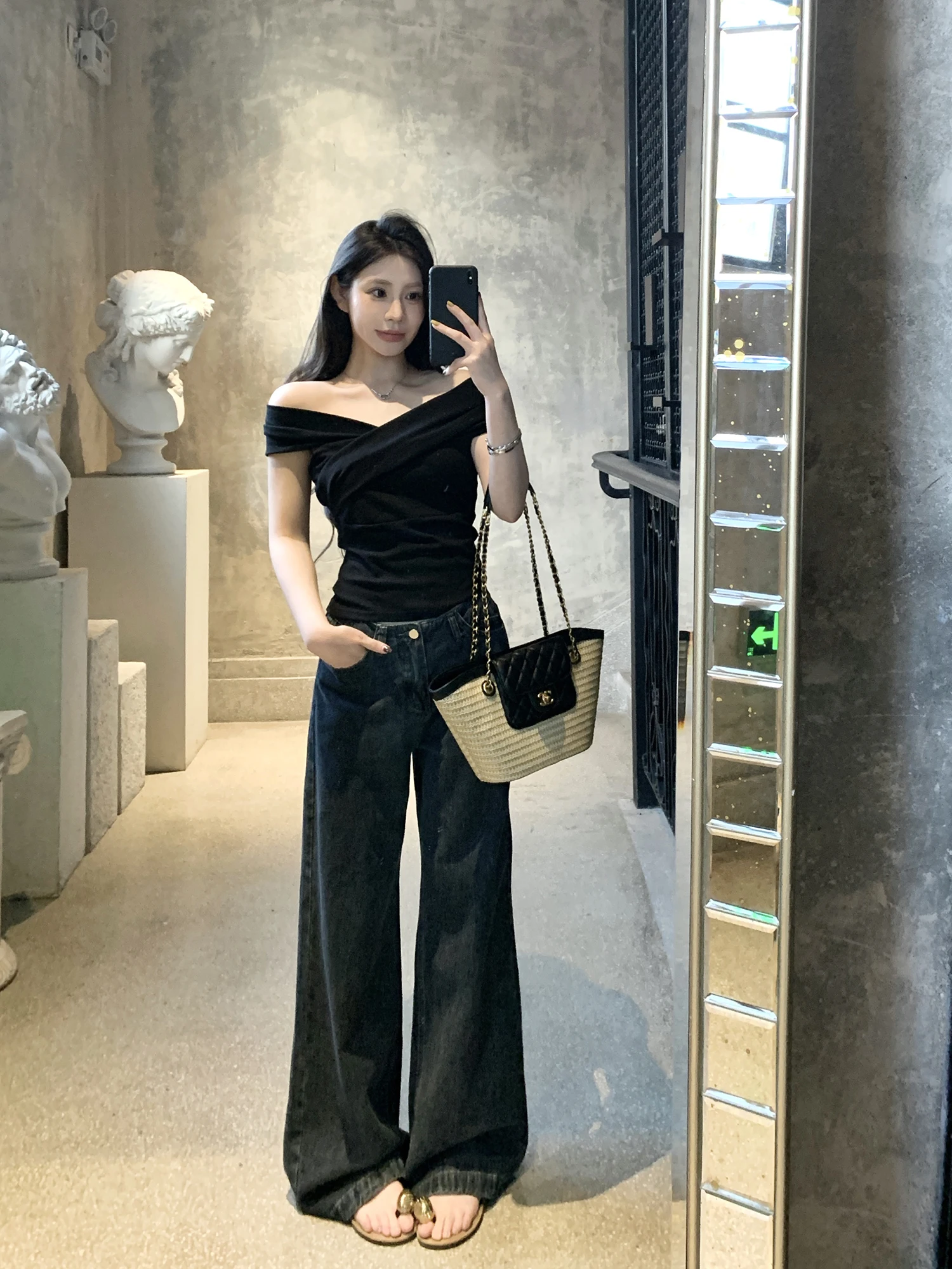 

Low Waist Wide Leg Jeans Women's Casual Spring Summer Loose Slimming Versatile Long Pants with MX Boom Grey Home