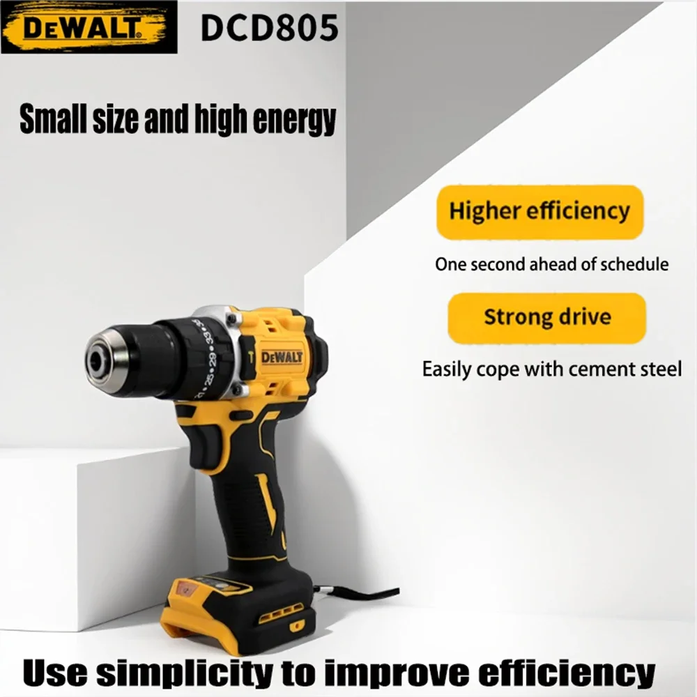 DeWalt DCD805 20V Bor Impact Tanpa Kabel Tanpa Sikat 1/2 Catu Daya Kecepatan Variabel Isi Ulang Baterai Alat Listrik Kuat