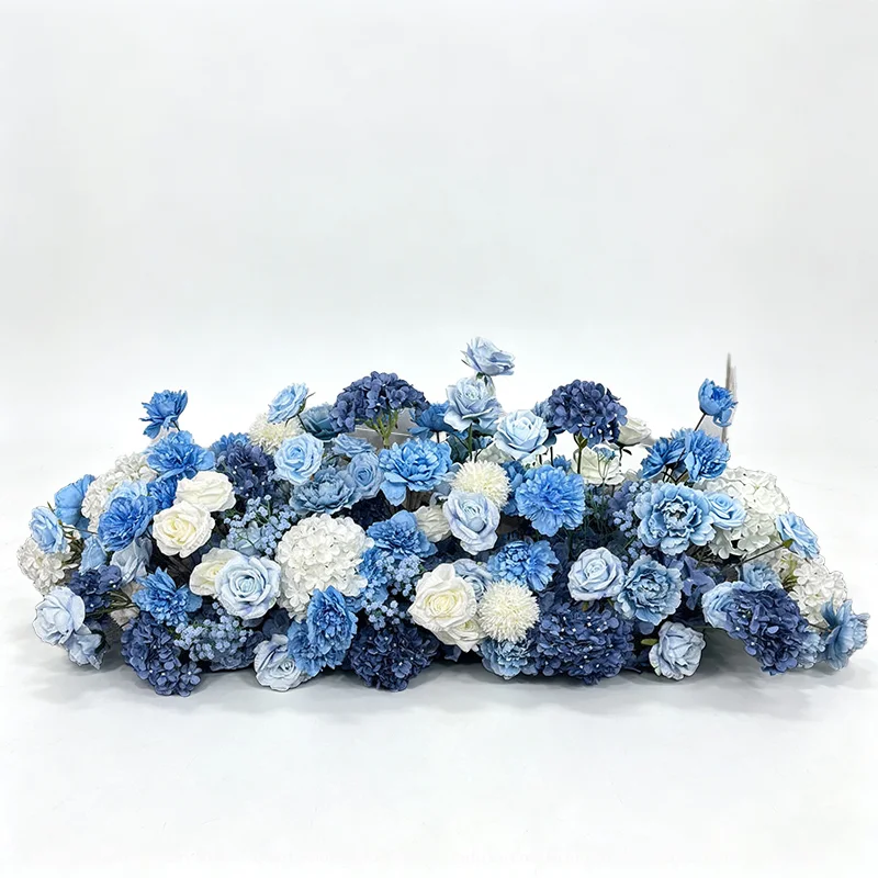 5D Blau-Weiße Künstliche Blumenreihe Rosen-Hortensien-Treppenblumen Sofa-Läufer Hochzeitsdekoration Gang Bühnenhintergrund-Arrangement – Detail 7