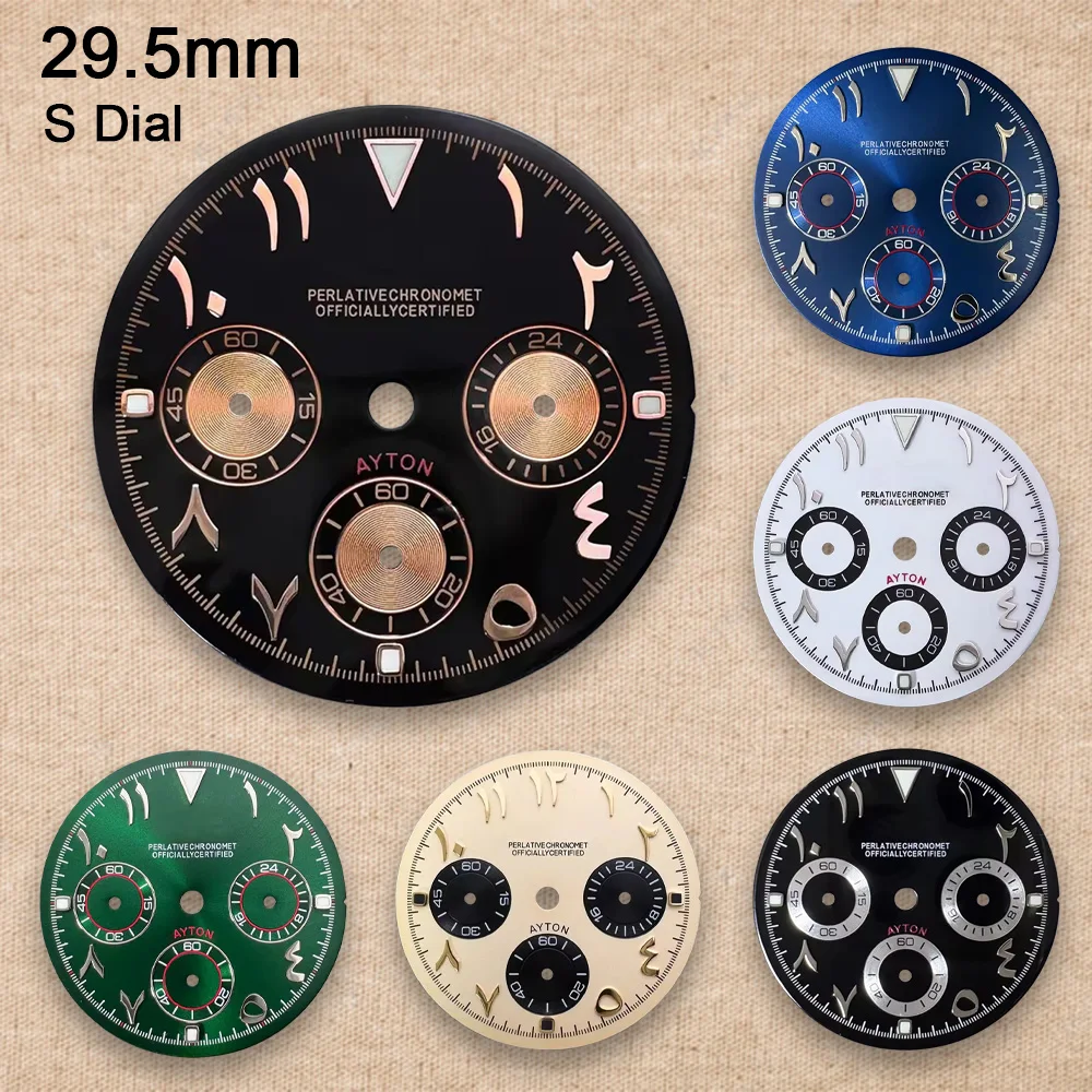29.5mm S Logo DTN Arab Panda Dial Suitable For VK63 Movement Ice Green Quality Watch Modification Accessories