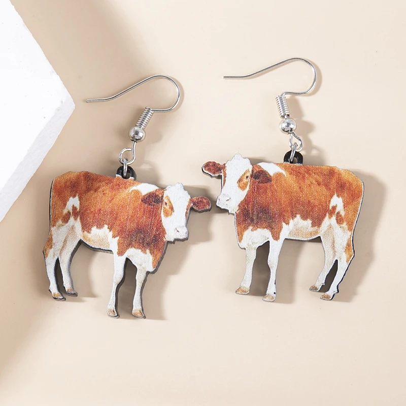 Cute Simulated Mini Hen Cow Yak Cartoon Dangle Earrings Animal Acrylic Drop Earrings Women's Earrings Jewelry Gift Wholesale