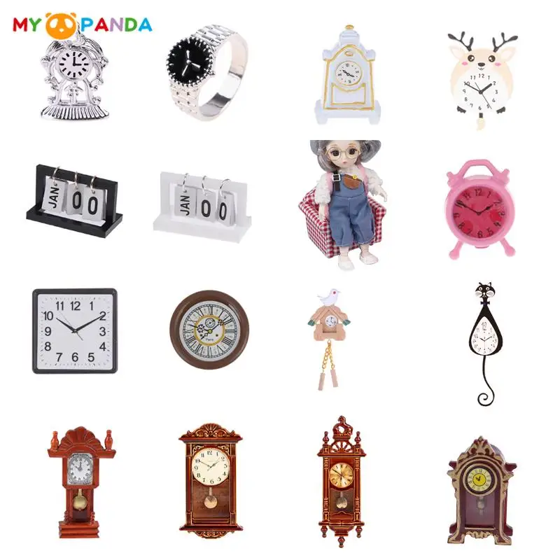 Dollhouse Modern Wall Clocks Mini Alarm Clocks Vintage Desk Clock Pendulum Clock Dollhouse Miniature Pretend Play Furniture Toys